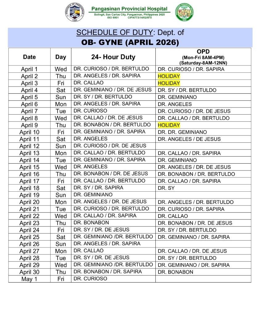 Monthly Schedule